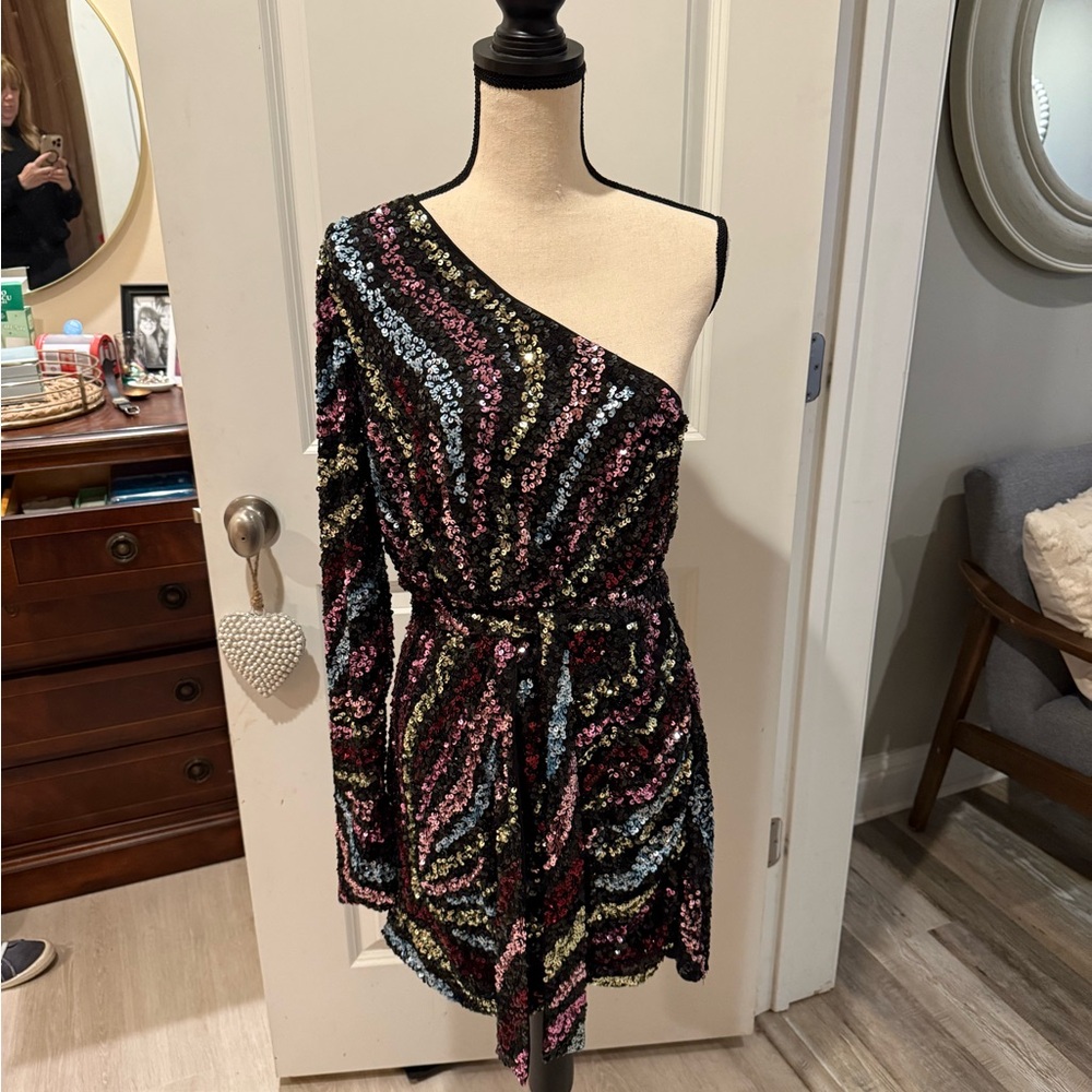 Show Me Your MuMu Multicolor Sequin One-Shoulder Dress